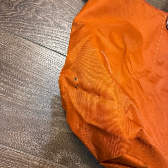 Longchamp Le Pliage Large Travel Weekender Tote Orange Leather Fair Condition - Picture 3 of 16